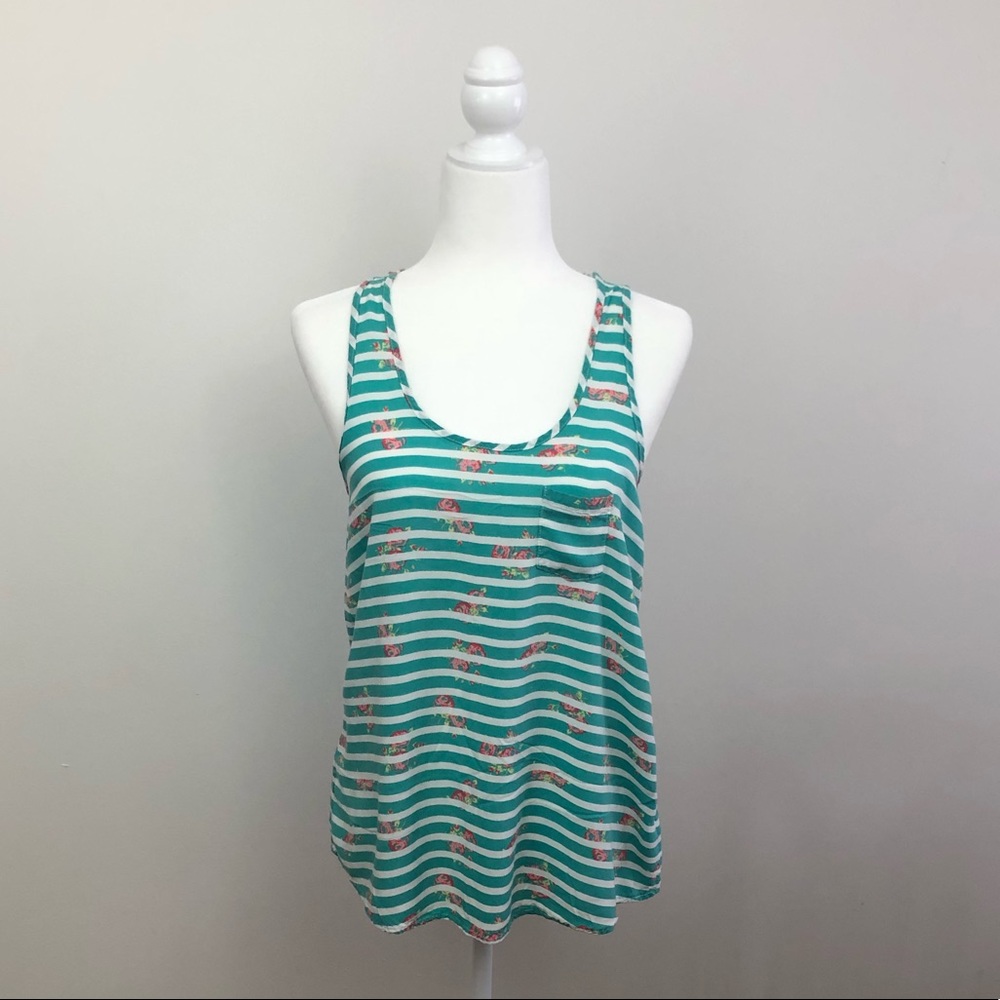 Kirra Tank, Floral On Stripes